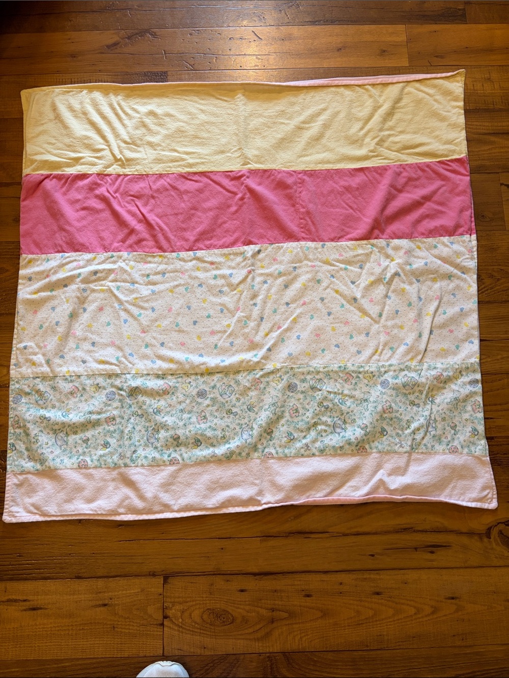 Vintage Hand Crafted Pastel Flannel Striped Baby Throw in Yellow, Pink, Cream